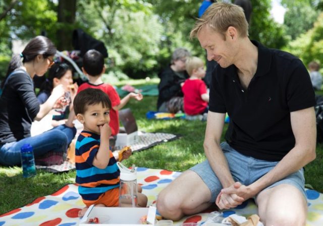 Cal munching on Plum Organics Mighty Dinos